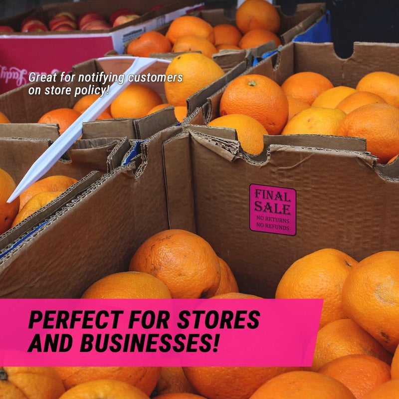 OfficeSmartLabels Final Sale Stickers - No Returns No Refunds - 1.5 x 1.5 Inch Square in Neon Pink for Retail Grocery Clearance Final Sales Garage Yard Sale Rummage Thrift Stores Labels - 300 Labels per Roll - Image 5